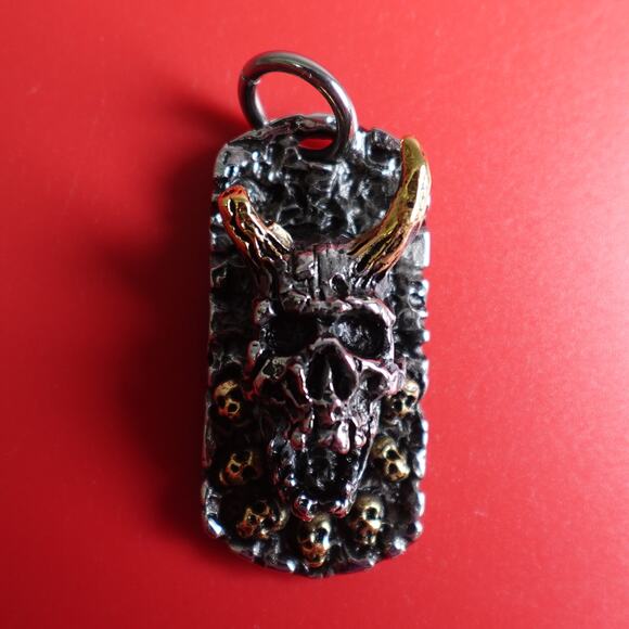 Stainless Steel Dog Tag Pendant with Evil Skull SP-602 - Picture 2 of 5